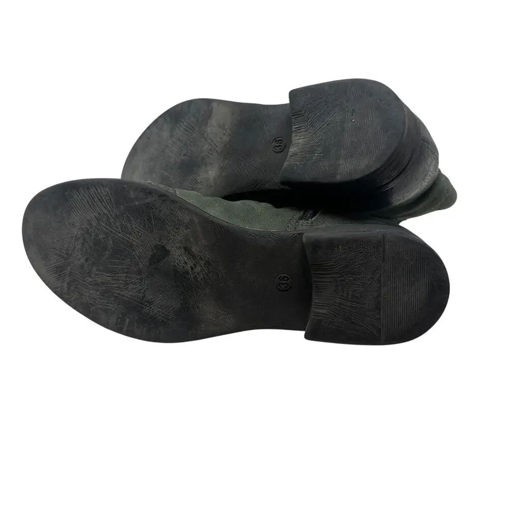 Miz Mooz Sunny Green Leather‎ Ankle Booties Boots Ruched Zip EU 36 US 6 Womens